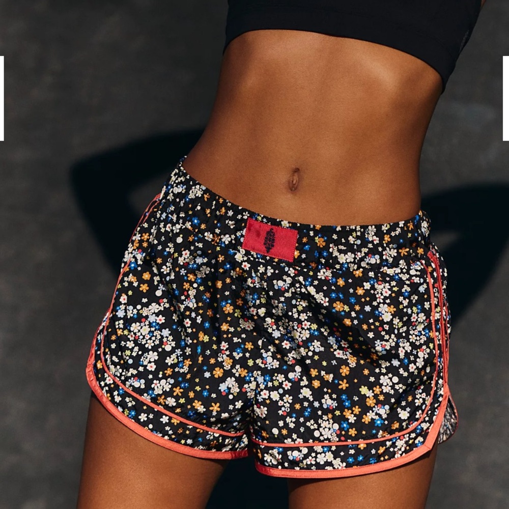 Free People Movement Varsity Blues Floral Shorts Black Motif